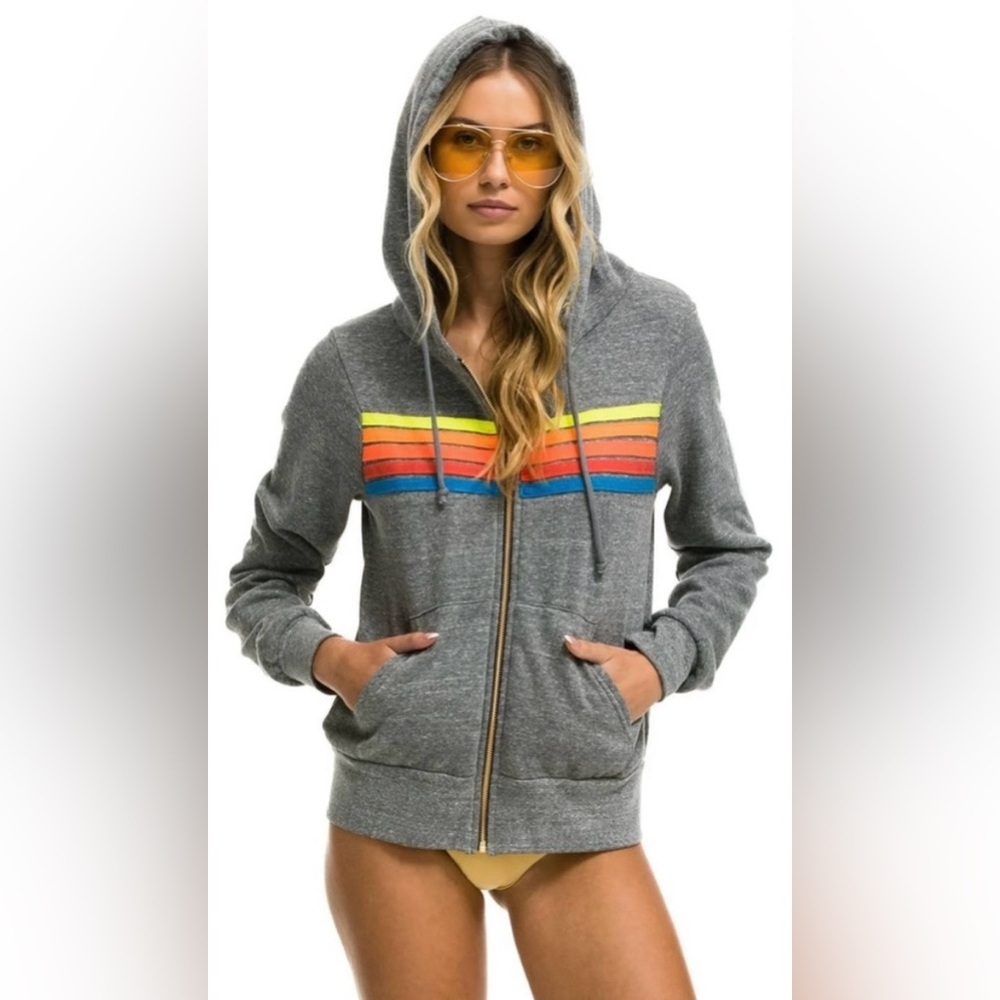 Aviator Nation 5 Stripe Zip Up Hoodie - Picture 9 of 12